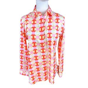 tizzie Geometric Print Button Down Shirt Size Medium Pink Orange Excellent Retro